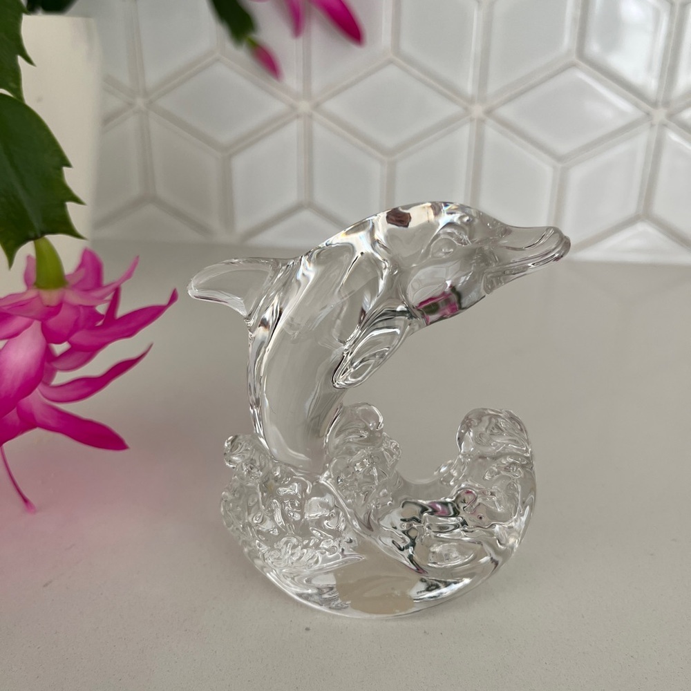 VINTAGE Princess House Rocking Dolphin Waves Clear 24% Lead Crystal Germany